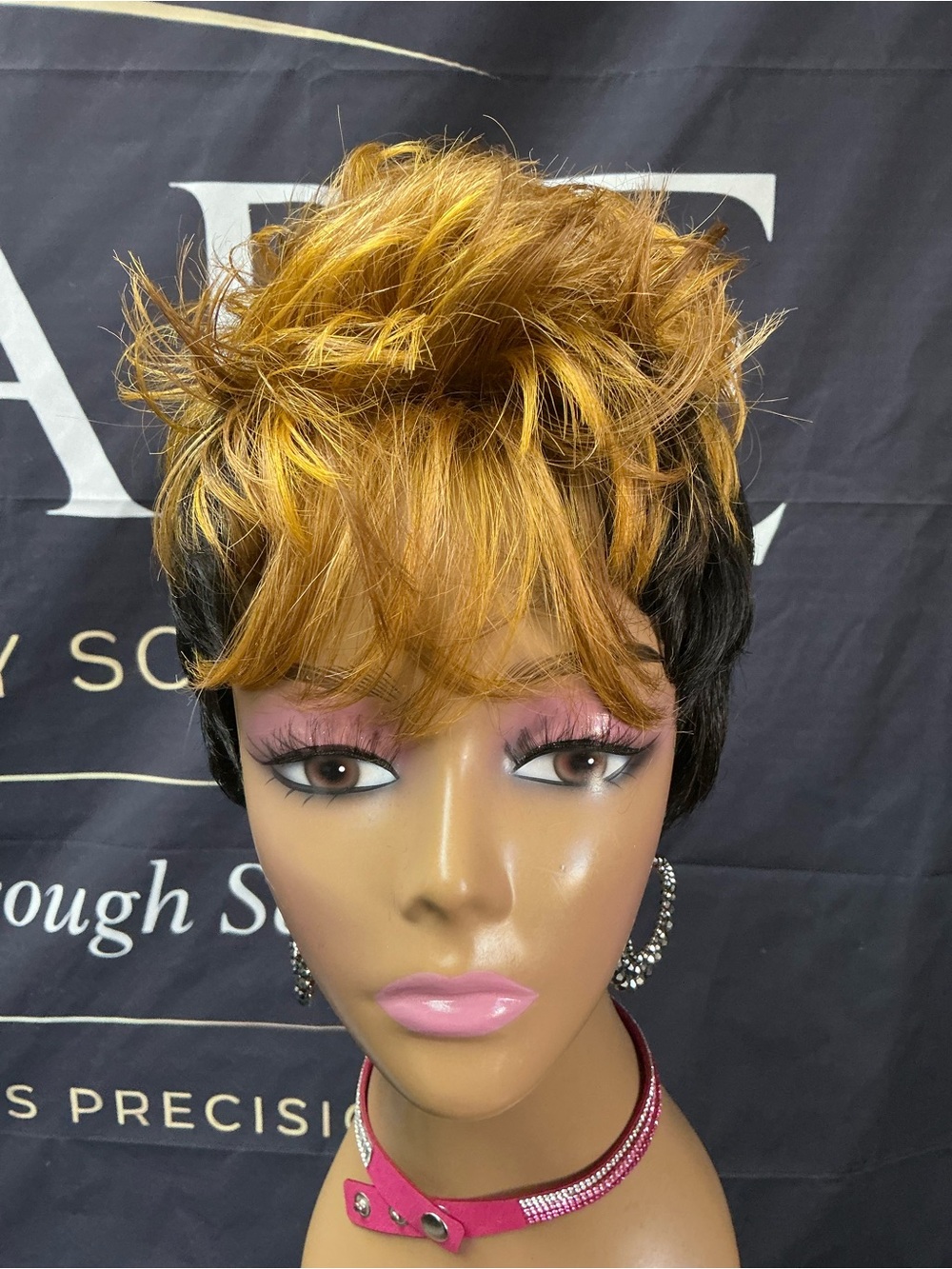 Short Layered Pixie Wig in Honey Blonde and Black - Women Hair